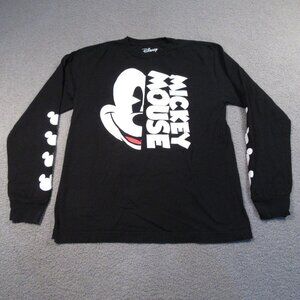 Disney Men's Long Sleeve T-Shirt Large Black Mickey Mouse Graphic Print Shirt